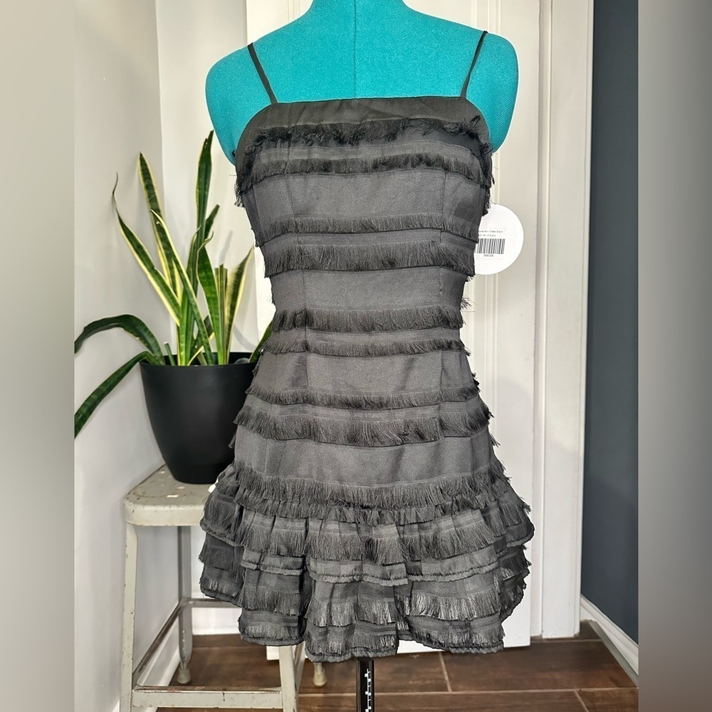 NWT Princess Polly Molina Ruffle Fringe Mini Dress Black Size 2